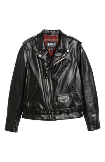 Men's Schott Nyc Waxy Cowhide Leather Motorcycle Jacket - Black