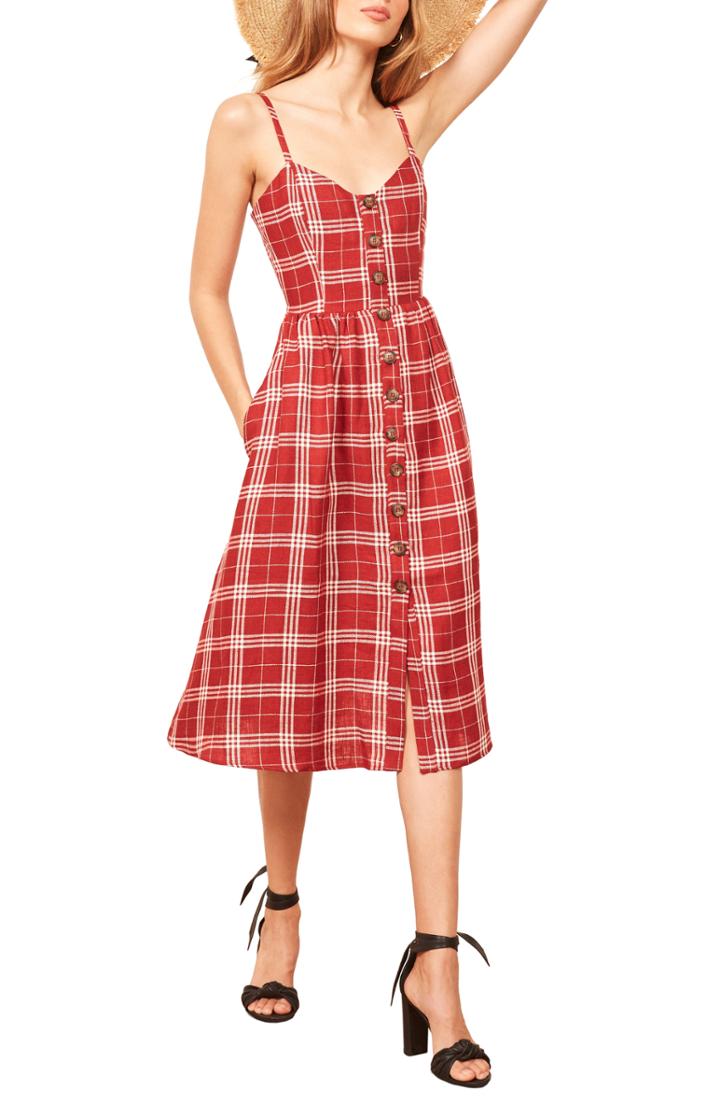 Women's Reformation Thelma Linen Midi Dress