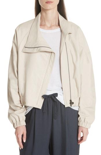 Women's Vince Asymmetrical Leather Jacket - Beige