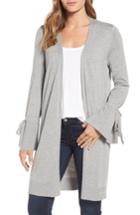 Petite Women's Halogen Lightweight Tie Sleeve Cardigan, Size P - Grey