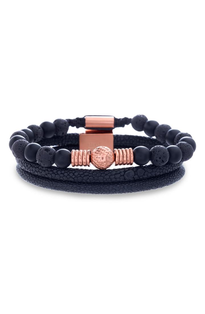 Men's Steve Madden Bead & Leather Bracelet Set