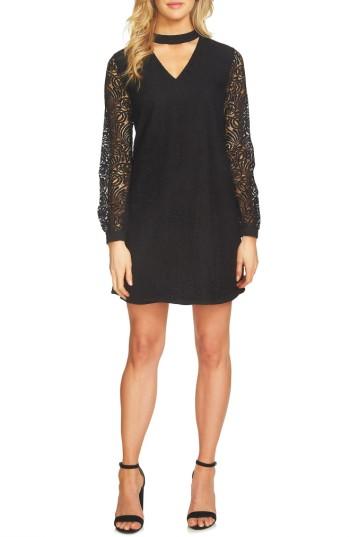 Women's Cece Mock Choker Neck A-line Lace Dress - Black