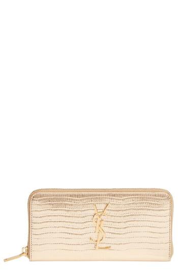 Women's Saint Laurent Monogram Lizard Embossed Leather Wallet -