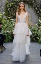 Women's Monique Lhuillier Coralie Lace & Tiered Tulle Gown, Size - Blue