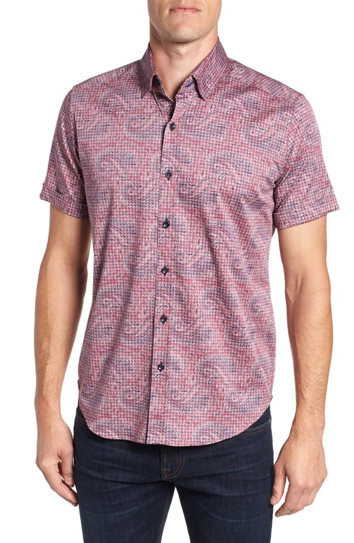 Men's Robert Graham Solak Tailored Fit Sport Shirt, Size - Red