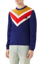Men's Gucci Intarsia V-stripe Wool Sweater - Blue