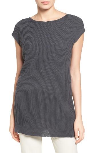 Women's Eileen Fisher Bateau Neck Ribbed Tunic, Size - Grey