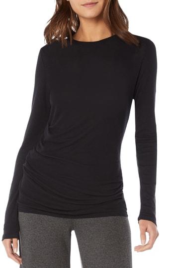 Women's Michael Stars Side Gather Long Sleeve Cotton Blend Top, Size - Black