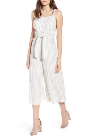 Women's Bp. Stripe Tie Front Jumpsuit, Size - Ivory