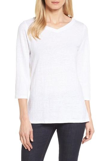 Women's Eileen Fisher V-neck Organic Linen Tee, Size - White