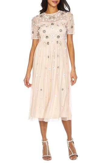 Women's Lace & Beads Baby Sequin Midi Dress - Beige