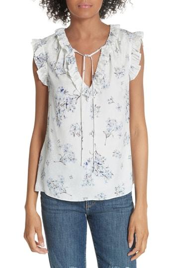 Women's Rebecca Taylor Hydrangea Tie Neck Silk Top - White