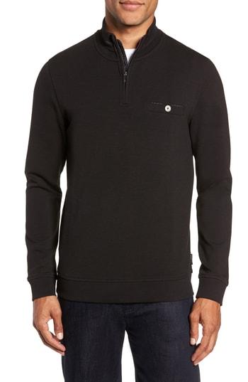 Men's Ted Baker London Peper Trim Fit Half Zip Pullover (m) - Black