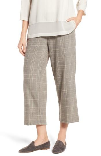 Women's Eileen Fisher Plaid Wide Leg Crop Pants, Size - Beige