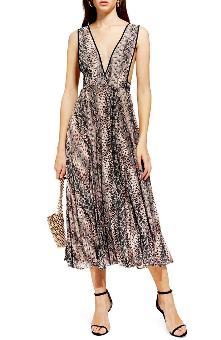 Women's Topshop Snake Print Pleated Dress Us (fits Like 0-2) - Pink