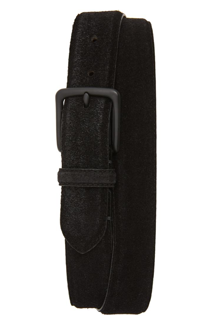 Men's Allsaints Distressed Suede Leather Belt - Black/ Matte Black