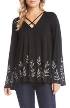 Women's Karen Kane Crisscross Neck Leaf Top - Black