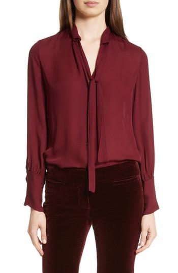 Women's Nili Lotan Della Silk Tie Neck Blouse - Red