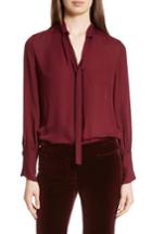 Women's Nili Lotan Della Silk Tie Neck Blouse - Red