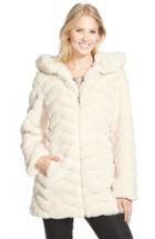 Women's Gallery Hooded Chevron Faux Fur Coat