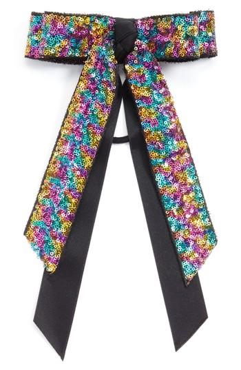 Cara Sequin Bow Ponytail Holder, Size - Black