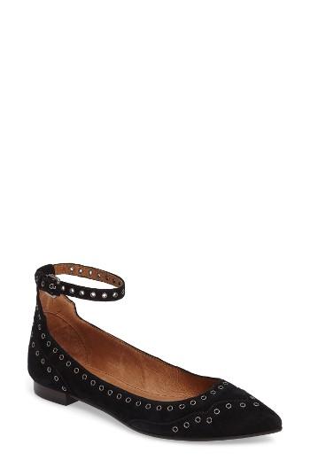 Women's Frye Sienna Ankle Strap Ballet Flat .5 M - Black