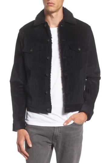 Men's Naked & Famous Denim Corduroy Jacket With Faux Shearling Trim - Black