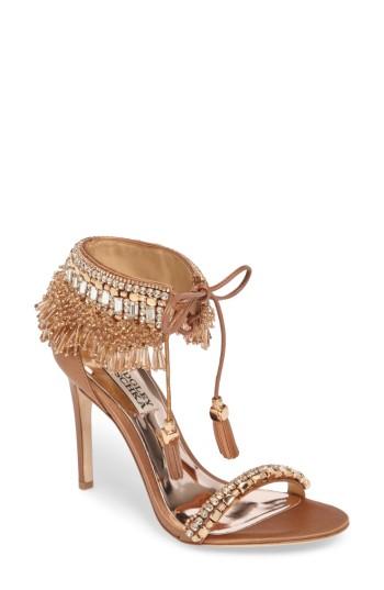 Women's Badgley Mischka Katrina Embellished Tie Sandal M - Brown