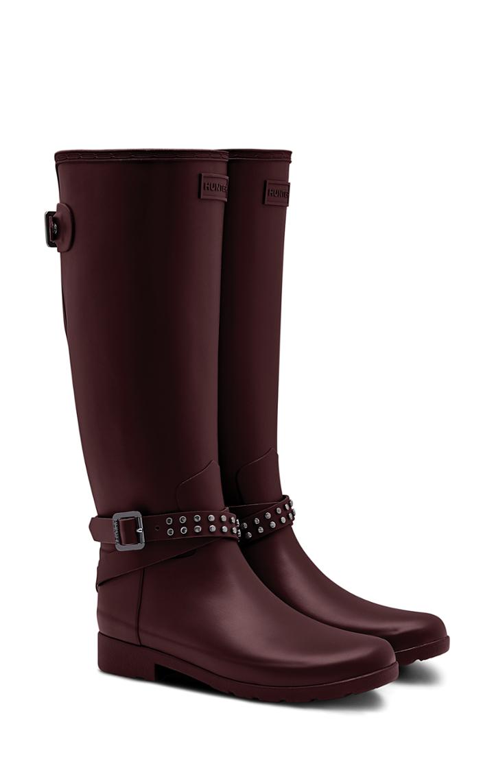 Women's Hunter Refined Adjustable Back Knee High Waterproof Rain Boot M - Burgundy
