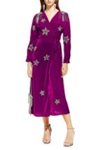 Women's Topshop Velvet Embroidered Wrap Dress Us (fits Like 0-2) - Purple