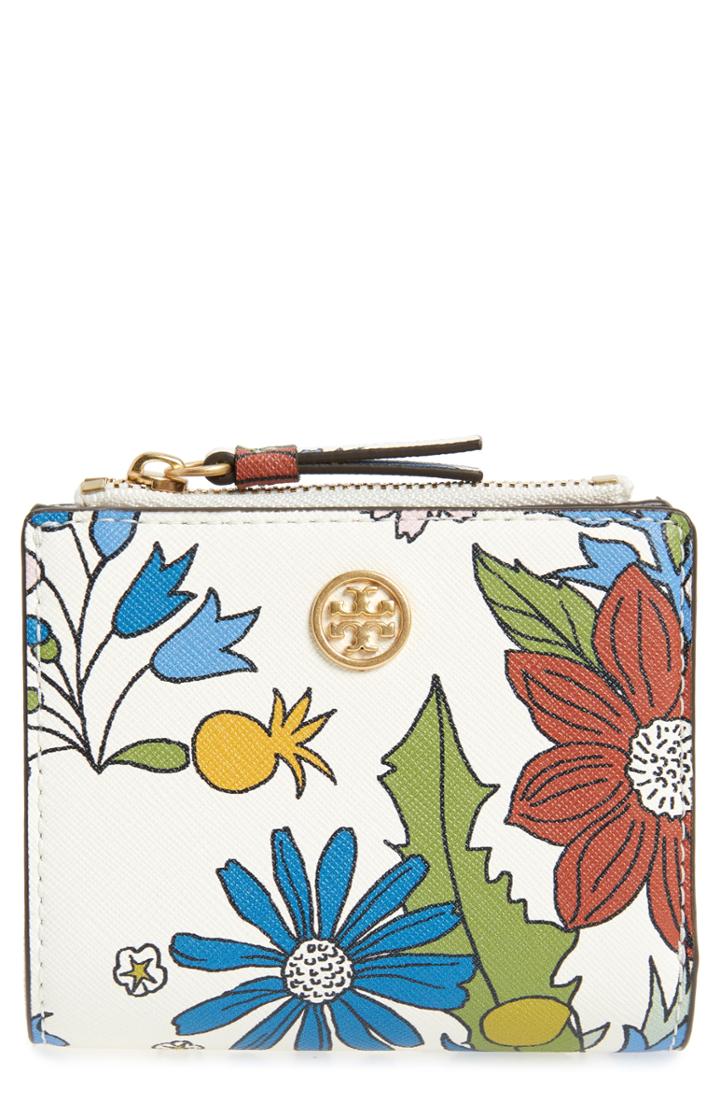 Women's Tory Burch Mini Robinson Floral Leather Wallet -