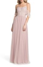 Women's Hayley Paige Occasions Cold Shoulder Lace Gown - Beige
