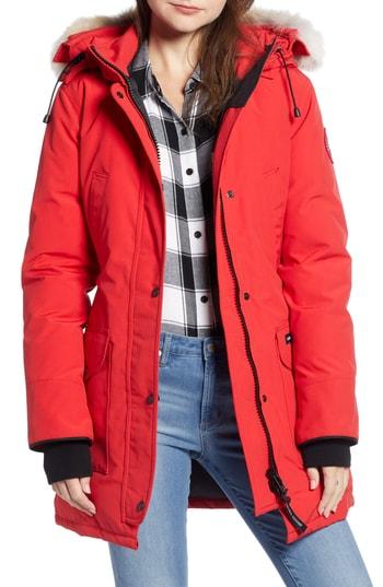 Women's Canada Goose 'trillium' Regular Fit Down Parka With Genuine Coyote Fur Trim, Size - Red