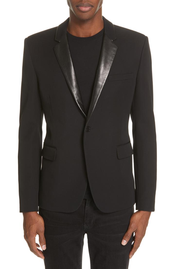 Men's Saint Laurent Leather Trim Blazer