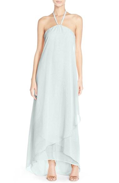Women's Nouvelle Amsale 'dakota' High/low Chiffon Halter Gown - Grey