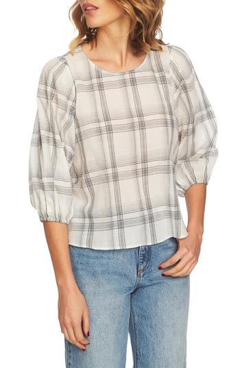 Women's 1.state Capital Plaid Shirred Top, Size - White