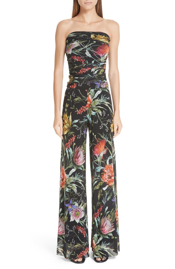 Women's Fuzzi Floral Tulle Strapless Jumpsuit - Black