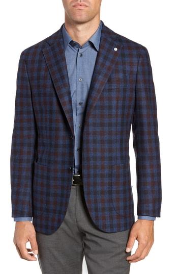 Men's L.b.m 1911 Classic Fit Check Wool Sport Coat Us / 56 Eu R - Blue