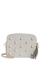 Ted Baker London Imitation Pearl Embellished Leather Crossbody - Grey