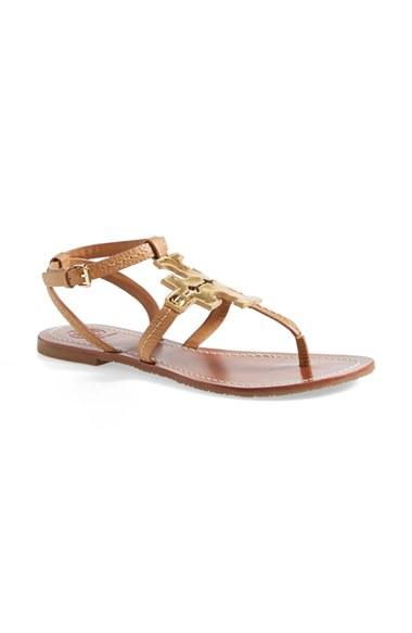 Women's Tory Burch 'chandler' Leather Sandal, Size 8.5 M - Metallic