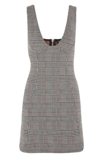 Women's Topshop Plaid A-line Pinafore Dress Us (fits Like 2-4) - Black