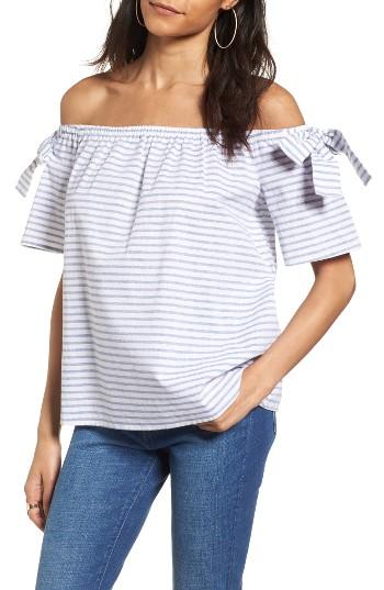 Women's Soprano Stripe Cotton & Linen Off The Shoulder Top - Blue