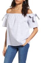 Women's Soprano Stripe Cotton & Linen Off The Shoulder Top - Blue