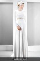 Women's Jesus Peiro Illusion Lace Inset Long Sleeve Crepe Gown