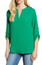 Petite Women's Everleigh Roll-tab Sleeve Tunic P - Green