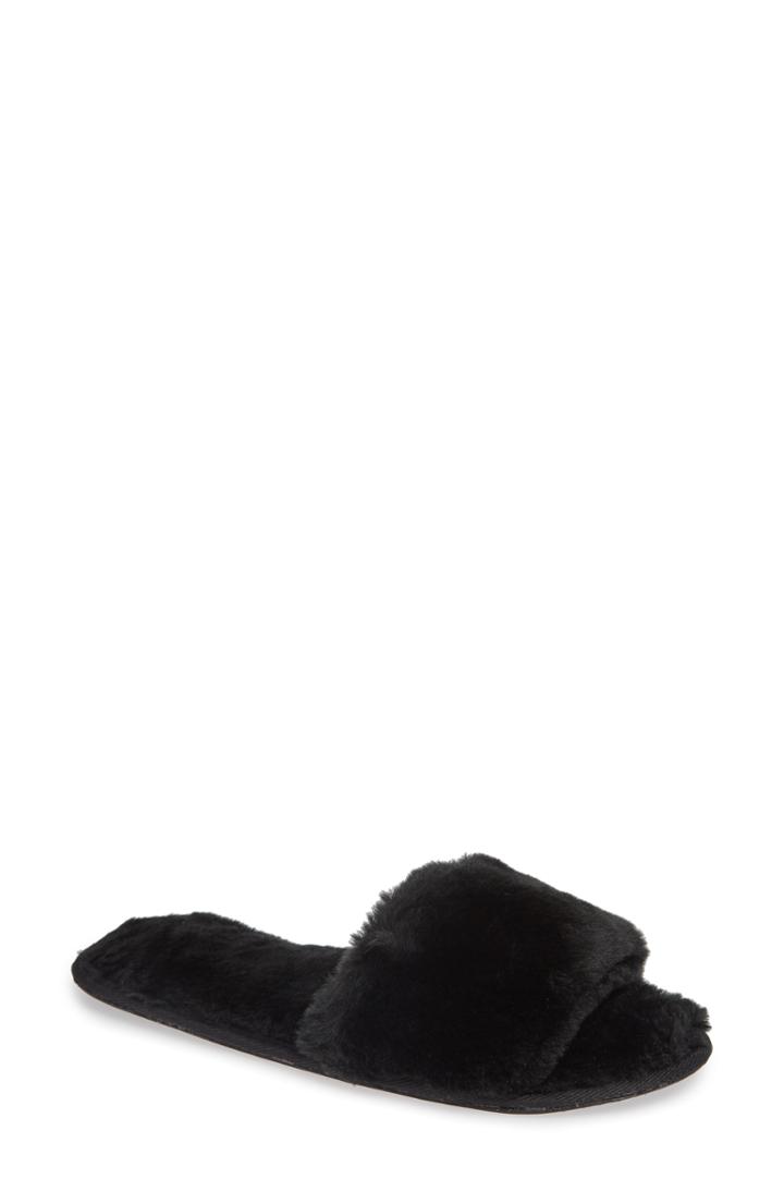 Women's The White Company Faux Fur Slide Slipper - Black