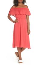 Women's Charles Henry Off The Shoulder Ruffle Midi Dress - Coral
