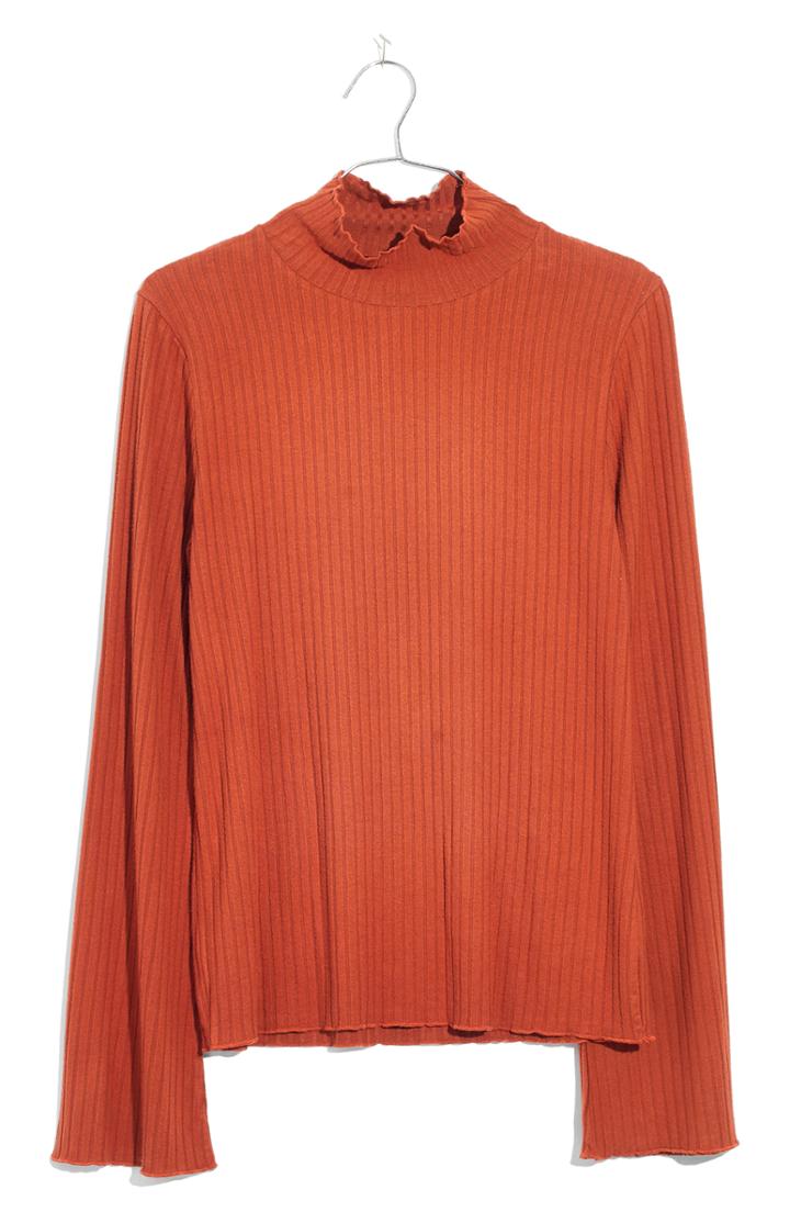 Women's Madewell Ruffle Edge Mock Neck Top - Orange