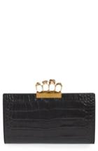 Alexander Mcqueen Croc Embossed Leather Knuckle Clutch - Black