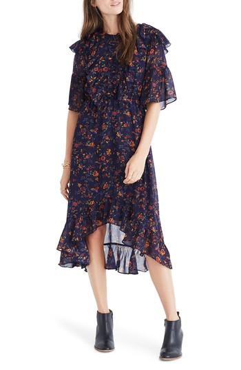 Women's Madewell Ruffle Midi Dress - Blue